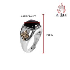 画像8: Antique Jewelry S925 シルバー 精巧な金剛杵・降魔デザイン メンズオープンリング 黒オニキスリング サイズ調整可 (8)