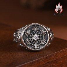 画像2: Antique Jewelry S925 シルバー 精巧メンズオープンリング キュービックジルコニア スノークロス ヴィンテージデザイン (2)