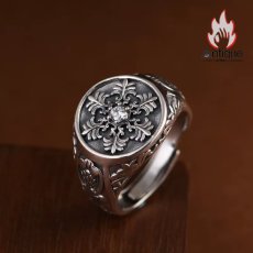 画像3: Antique Jewelry S925 シルバー 精巧メンズオープンリング キュービックジルコニア スノークロス ヴィンテージデザイン (3)