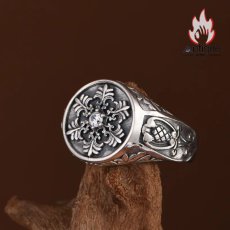 画像4: Antique Jewelry S925 シルバー 精巧メンズオープンリング キュービックジルコニア スノークロス ヴィンテージデザイン (4)