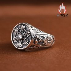 画像6: Antique Jewelry S925 シルバー 精巧メンズオープンリング キュービックジルコニア スノークロス ヴィンテージデザイン (6)