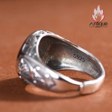 画像7: Antique Jewelry S925 シルバー 精巧メンズオープンリング キュービックジルコニア スノークロス ヴィンテージデザイン (7)