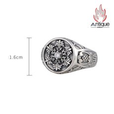 画像9: Antique Jewelry S925 シルバー 精巧メンズオープンリング キュービックジルコニア スノークロス ヴィンテージデザイン (9)