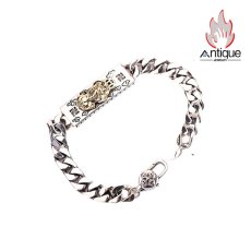 画像1: Antique Jewelry S925 シルバー 貔貅 六字真言ブレスレット メンズ ヴィンテージ 重厚感 光沢シンプルデザイン (1)