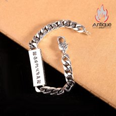 画像2: Antique Jewelry S925 シルバー 貔貅 六字真言ブレスレット メンズ ヴィンテージ 重厚感 光沢シンプルデザイン (2)