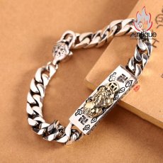 画像3: Antique Jewelry S925 シルバー 貔貅 六字真言ブレスレット メンズ ヴィンテージ 重厚感 光沢シンプルデザイン (3)