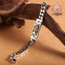画像5: Antique Jewelry S925 シルバー 貔貅 六字真言ブレスレット メンズ ヴィンテージ 重厚感 光沢シンプルデザイン (5)