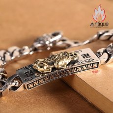 画像7: Antique Jewelry S925 シルバー 貔貅 六字真言ブレスレット メンズ ヴィンテージ 重厚感 光沢シンプルデザイン (7)