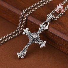 画像3: Antique Jewelry S925 シルバー ドクロクロスペンダントネックレス メンズ アンカー 十字薔薇 パンク調 ヴィンテージ (3)