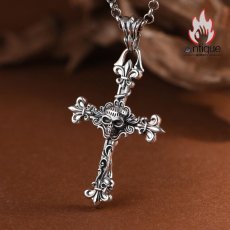 画像4: Antique Jewelry S925 シルバー ドクロクロスペンダントネックレス メンズ アンカー 十字薔薇 パンク調 ヴィンテージ (4)