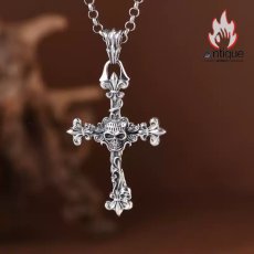 画像5: Antique Jewelry S925 シルバー ドクロクロスペンダントネックレス メンズ アンカー 十字薔薇 パンク調 ヴィンテージ (5)