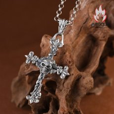 画像6: Antique Jewelry S925 シルバー ドクロクロスペンダントネックレス メンズ アンカー 十字薔薇 パンク調 ヴィンテージ (6)