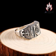 画像5: Antique Jewelry S925 シルバー製 アンカー＆十字薔薇デザイン コンパスモチーフ オープンリング パンク ヴィンテージ (5)