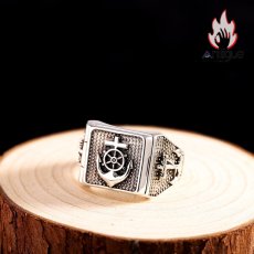 画像6: Antique Jewelry S925 シルバー製 アンカー＆十字薔薇デザイン コンパスモチーフ オープンリング パンク ヴィンテージ (6)