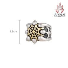 画像10: Antique Jewelry S925 シルバー ゴールド調スパイダーウェブ ワイドオープンリング メンズ 重厚感 ヴィンテージゴシック (10)