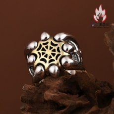 画像6: Antique Jewelry S925 シルバー ゴールド調スパイダーウェブ ワイドオープンリング メンズ 重厚感 ヴィンテージゴシック (6)