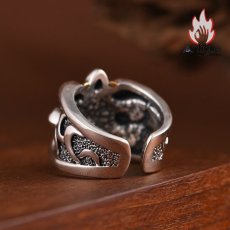 画像8: Antique Jewelry S925 シルバー ゴールド調スパイダーウェブ ワイドオープンリング メンズ 重厚感 ヴィンテージゴシック (8)