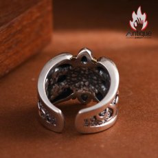 画像9: Antique Jewelry S925 シルバー ゴールド調スパイダーウェブ ワイドオープンリング メンズ 重厚感 ヴィンテージゴシック (9)