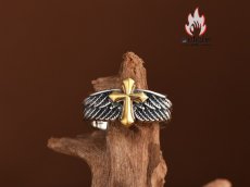 画像10: Antique Jewelry S925 シルバー ゴールド調クロスフェザーリング 天使の羽デザイン ユニセックス オープンリング (10)