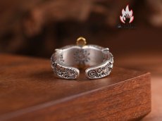 画像11: Antique Jewelry S925 シルバー ゴールド調クロスフェザーリング 天使の羽デザイン ユニセックス オープンリング (11)