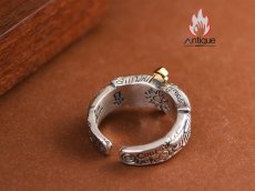 画像12: Antique Jewelry S925 シルバー ゴールド調クロスフェザーリング 天使の羽デザイン ユニセックス オープンリング (12)