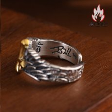 画像7: Antique Jewelry S925 シルバー ゴールド調クロスフェザーリング 天使の羽デザイン ユニセックス オープンリング (7)