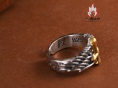 画像9: Antique Jewelry S925 シルバー ゴールド調クロスフェザーリング 天使の羽デザイン ユニセックス オープンリング (9)
