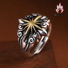 画像3: Antique Jewelry S925 シルバー製 精密加工 十字薔薇 太陽光デザイン ゴールド調 メンズヴィンテージリング (3)