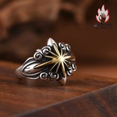 画像5: Antique Jewelry S925 シルバー製 精密加工 十字薔薇 太陽光デザイン ゴールド調 メンズヴィンテージリング (5)
