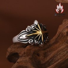 画像8: Antique Jewelry S925 シルバー製 精密加工 十字薔薇 太陽光デザイン ゴールド調 メンズヴィンテージリング (8)