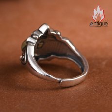 画像9: Antique Jewelry S925 シルバー製 精密加工 十字薔薇 太陽光デザイン ゴールド調 メンズヴィンテージリング (9)