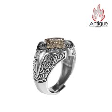 画像1: Antique Jewelry S925 シルバー 精巧メンズオープンリング ゴールド調金剛杵デザイン ヴィンテージゴシック (1)
