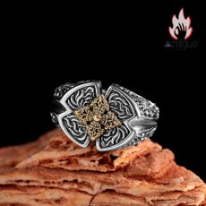 画像4: Antique Jewelry S925 シルバー 精巧メンズオープンリング ゴールド調金剛杵デザイン ヴィンテージゴシック (4)