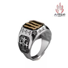 画像1: Antique Jewelry S925 シルバー 十字薔薇デザインリング メンズ クロス 欧米風 個性的 レトロ (1)