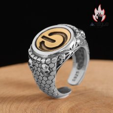 画像2: Antique Jewelry S925 シルバー ゴールド調ドクロヘッド鱗模様リング メンズ レトロ欧米風 個性的デザイン (2)