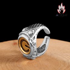 画像3: Antique Jewelry S925 シルバー ゴールド調ドクロヘッド鱗模様リング メンズ レトロ欧米風 個性的デザイン (3)