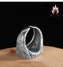 画像6: Antique Jewelry S925 シルバー ゴールド調ドクロヘッド鱗模様リング メンズ レトロ欧米風 個性的デザイン (6)