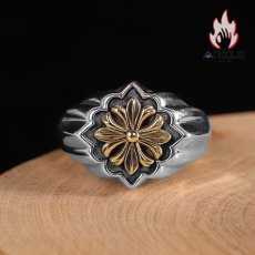画像3: Antique Jewelry S925 シルバー GP（ゴールドプレーティング） メンズオープンリング 太陽光輝き × 十字薔薇モチーフ ヴィンテージゴシック (3)