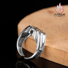 画像4: Antique Jewelry S925 シルバー GP（ゴールドプレーティング） メンズオープンリング 太陽光輝き × 十字薔薇モチーフ ヴィンテージゴシック (4)