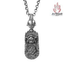 画像1: Antique Jewelry S925 シルバー製 貔貅 六字真言 金剛杵モチーフ メンズネックレストップ ヴィンテージ (1)