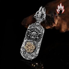 画像2: Antique Jewelry S925 シルバー製 貔貅 六字真言 金剛杵モチーフ メンズネックレストップ ヴィンテージ (2)