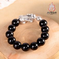 画像7: Antique Jewelry S999 シルバー製 貔貅デザイン オブシディアン付きメンズブレスレット ヴィンテージ風 (7)
