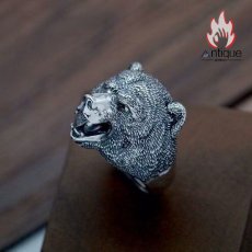 画像3: Antique Jewelry S925 シルバー 精巧立体ベアヘッドリング メンズオープンリング 個性的デザイン (3)