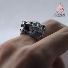 画像6: Antique Jewelry S925 シルバー 精巧立体ベアヘッドリング メンズオープンリング 個性的デザイン (6)