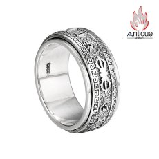 画像1: Antique Jewelry S925 シルバー 精巧な六字真言金剛杵リング 回転式降魔杵指輪 メンズ (1)