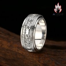 画像2: Antique Jewelry S925 シルバー 精巧な六字真言金剛杵リング 回転式降魔杵指輪 メンズ (2)