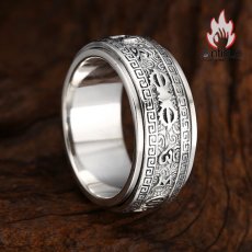 画像3: Antique Jewelry S925 シルバー 精巧な六字真言金剛杵リング 回転式降魔杵指輪 メンズ (3)