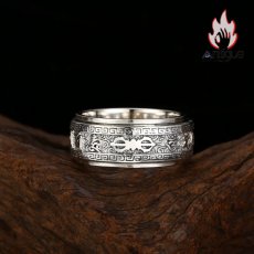 画像4: Antique Jewelry S925 シルバー 精巧な六字真言金剛杵リング 回転式降魔杵指輪 メンズ (4)
