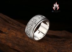画像7: Antique Jewelry S925 シルバー 精巧な六字真言金剛杵リング 回転式降魔杵指輪 メンズ (7)