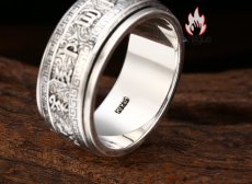 画像8: Antique Jewelry S925 シルバー 精巧な六字真言金剛杵リング 回転式降魔杵指輪 メンズ (8)